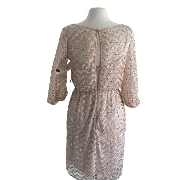 AIDAN MATTOX Dress Women's Size 8 Cream Sheer Sequin Chevron Wedding Cocktail - Picture 8 of 16